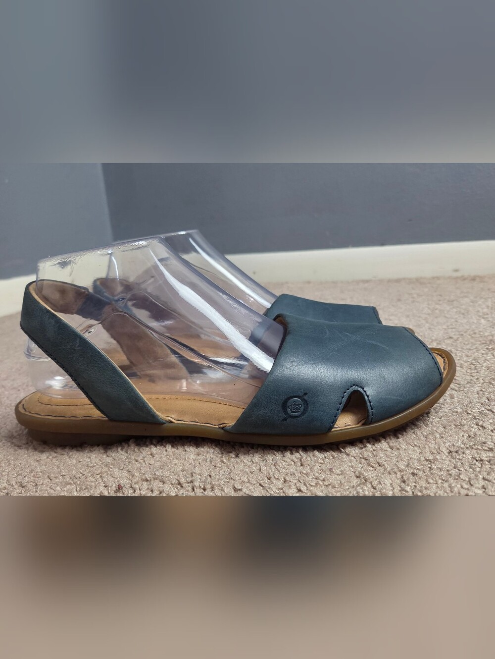 Born Teal Open-Toe Slingback Leather Mules